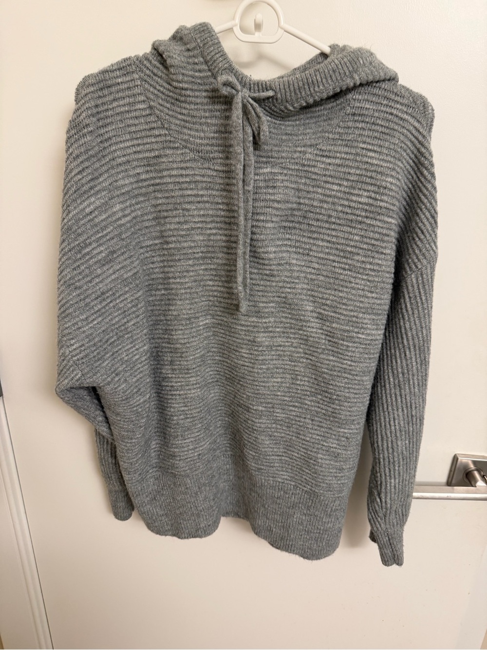 Oversized Cozy Gray Ribbed Knit Hoodie Sweater